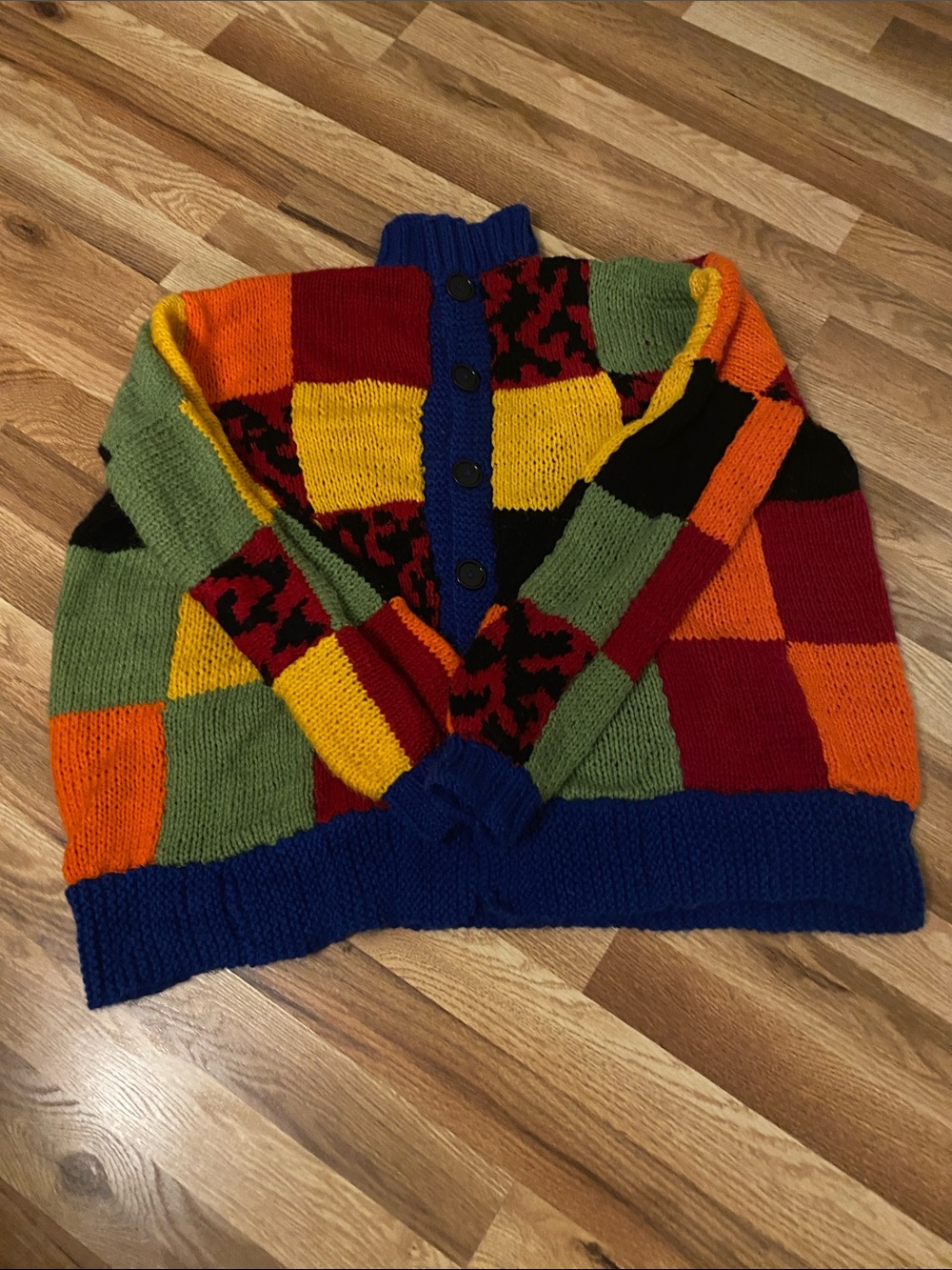 Multicolor Patchwork Button-Up Sweater